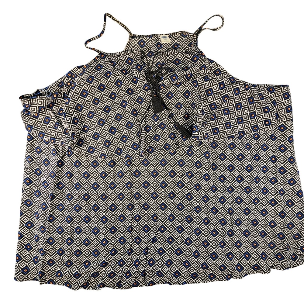 Old Navy Womens XXL Black Blue Geometric Tassel Halter Tank Top 432284-01